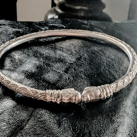 Vintage Unisex Sterling Silver Tribal Cuff Bracelet - Picture 3 of 5